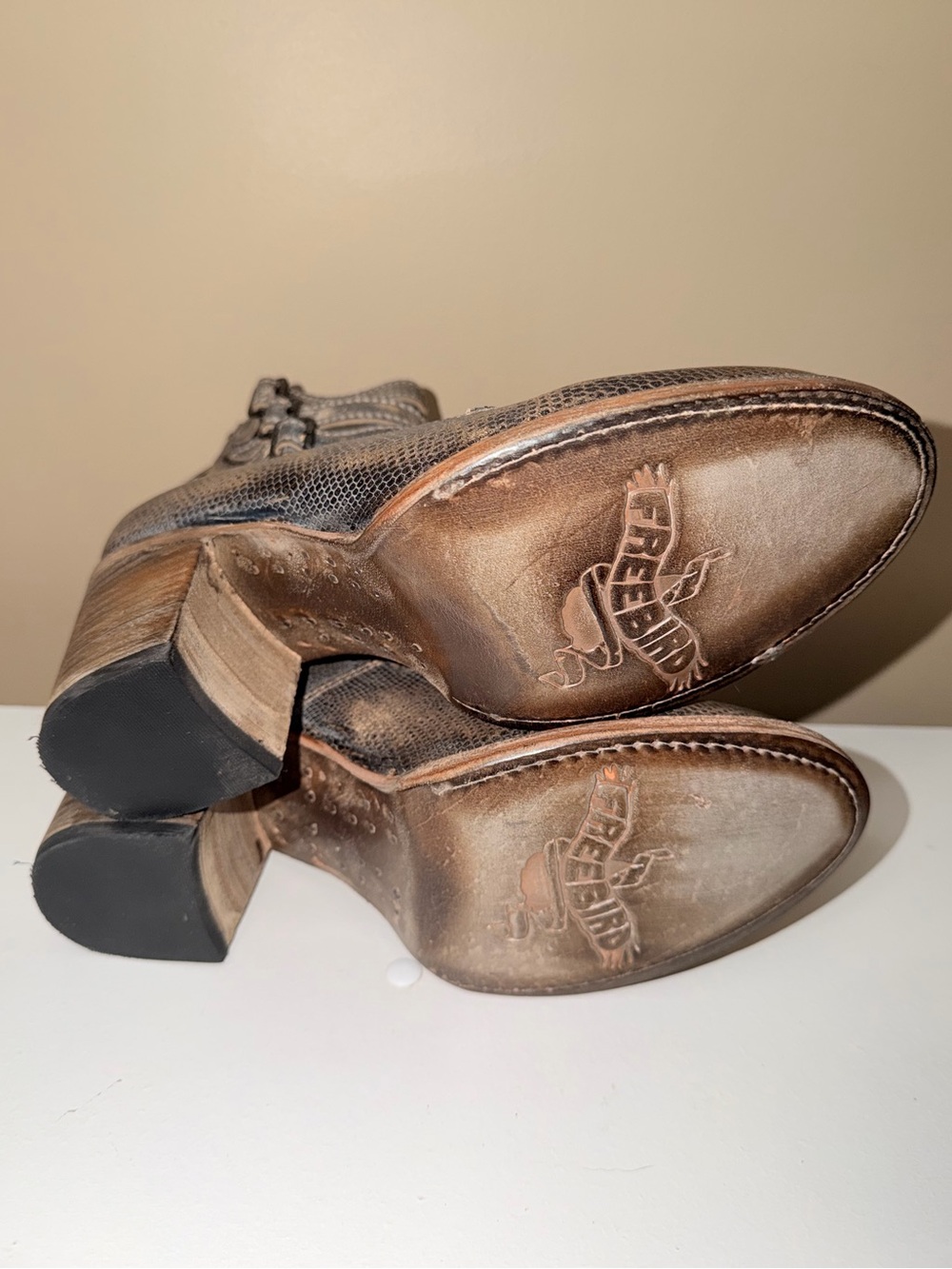 Freebird Randi Pewter Stacked Heel Ankle Strap Western Boho - Picture 4 of 10